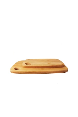 2'li Bambu Kesme Tahtası Dikdörtgen Özel Tasarım, Bambu Kesme Tahtası - Büyük 33x24x1cm Küçük 2 Doğal Bambu