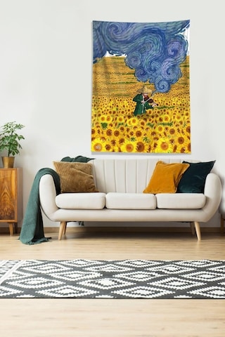 Pelangi Çok Renkli Van Gogh Papatya Tarlası Leke Tutmaz Kadife Kumaş Duvar Örtüsü Duvar Halısı Tapestry Dwll417,