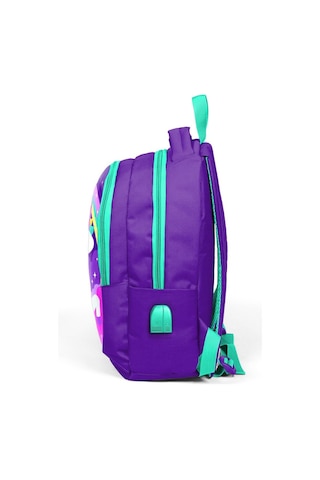 Coral High Okul Sırt Çantası Ve Beslenme Çantası Seti - Kız Çocuk Mor Unicorn - Usb Soketli