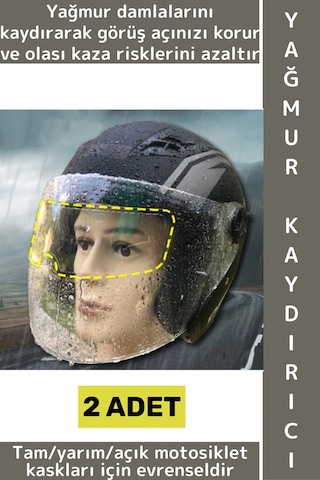 Motoraksesuar Açık Tam Yarım Motor Kaskı Uyumlu Görüş Açısı Koruyucu Pratik Yağmur Kaydırıcı 2 Adet
