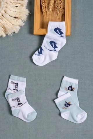 Cocole Socks Erkek Çocuk Soket Çorabı 3 Lü Set Pamuklu Marin & Deniz Desenli Çok Renkli