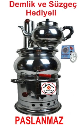Odunlu Çay Semaveri Kömürlü Çay Semaveri Odunlu Kömürlü Semaver 5 Litre-demlik 1 Litre