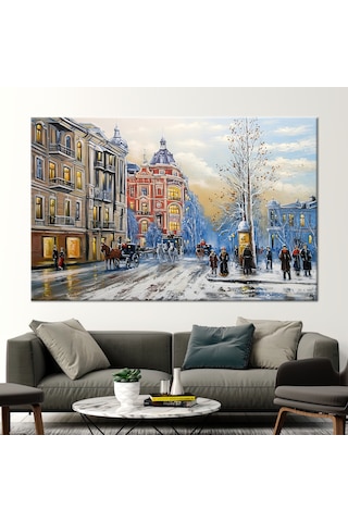 1 Parça Naturel Çerçeveli Kanvas Tablo Modern Sanat Eseri Şehir M