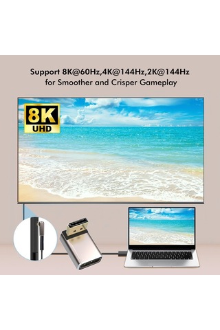 Sones Junsunmay 8k 60hz Pd1.4 Erkek Displayport - Dişi Displayport Adaptör Dönüştürücü, Açı: Yukarı