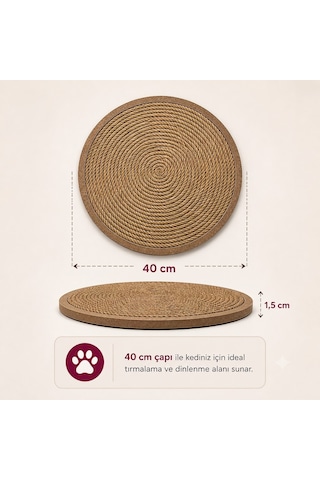 Petody Rondo Kedi Tırmalama Matı 8 MM Jüt Halat Mdf Taban 40 CM Modern Ve Dayanıklı Mdf Tasarım
