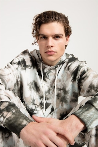 Jahr Marc Batik Yıkamalı Gri Oversize Erkek Kapüşonlu Sweatshirt Gri