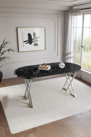 Mutfak Masası Takımı 6 Kişilik Masa Takımı Elma Avangarde Yemek Masa Takımı Benchli Gümüş