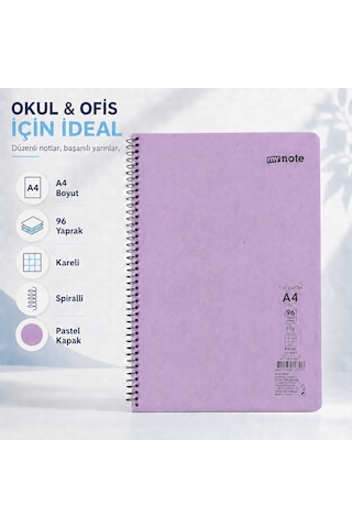 Mynote Flex Pastel A4 96 Yaprak 60 Gr Spiralli Kareli Defter Mor