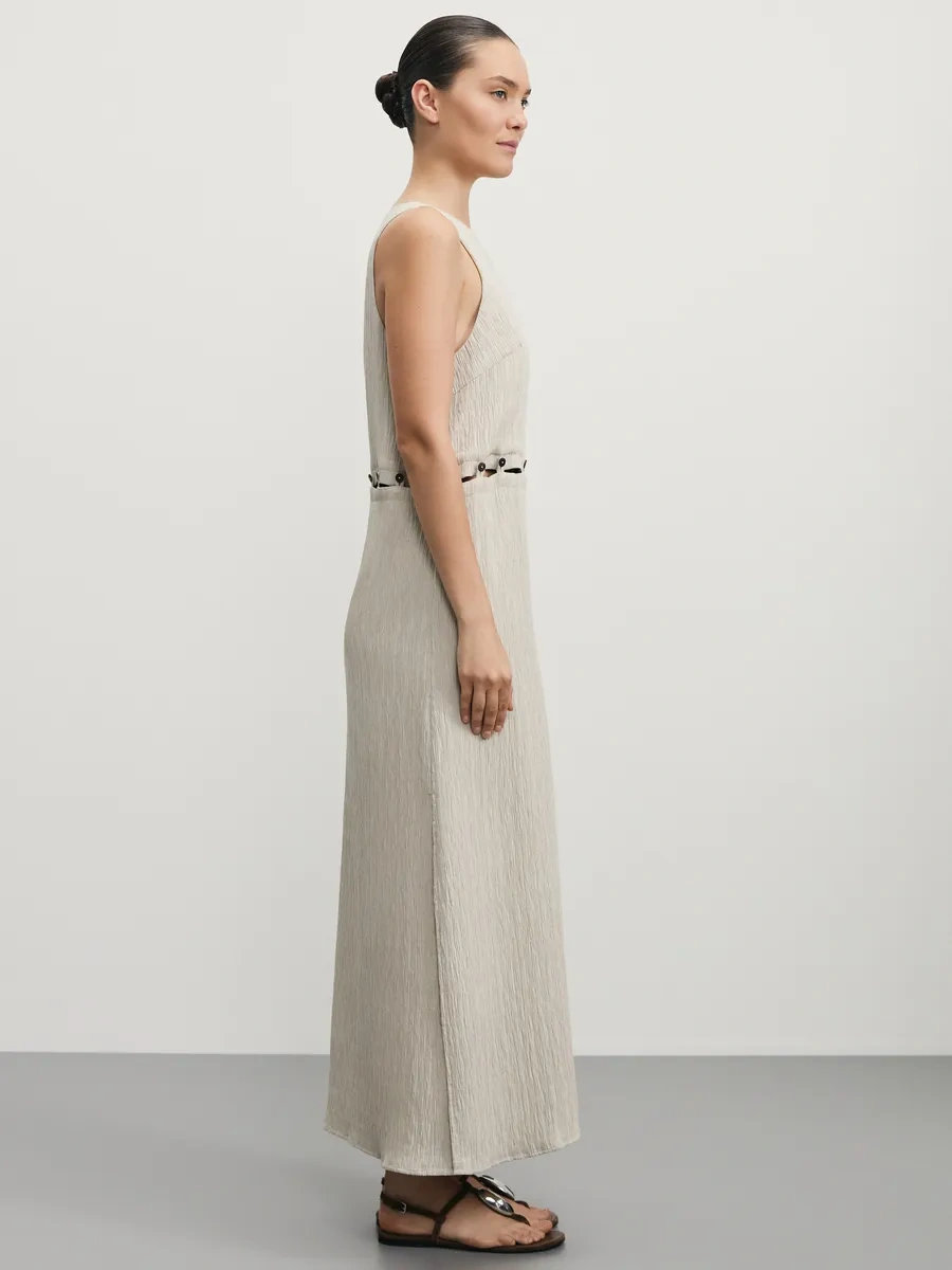 Zarına Viskozdan Yapılmış Yazlık Midi Elbis 431972124 Bej