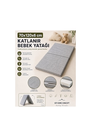 Katlanır Çocuk Yatağı Sünger Yer Yatağı Oyun Minderi Taşınabilir 70x120x6 Cm-gri 70 x 120 CM