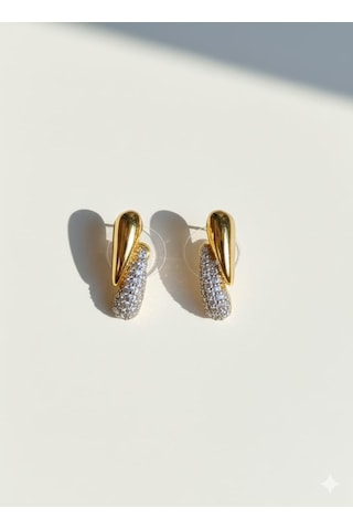 Şık Tasarım Çift Renk Zirkon Küpe Altın