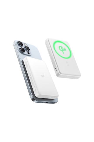 Halolock Qi2 10.000 Mah Magsafe Digital Powerbank Beyaz Siyah