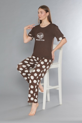 Flz Kısa Kol Yazlık Viskon Pijama Takımı Beach Club Flz 88-110 Kahve