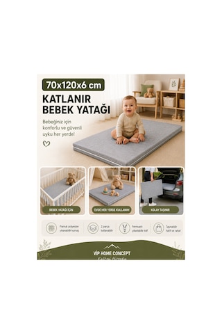 Katlanır Çocuk Yatağı Sünger Yer Yatağı Oyun Minderi Taşınabilir 70x120x6 Cm-gri 70 x 120 CM