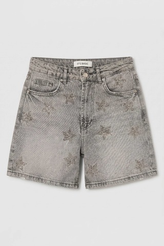 Itsbasic Kadın Füme T-4s6-12 Mom Relax Yıldız Detaylı Tasarım Denim Şort