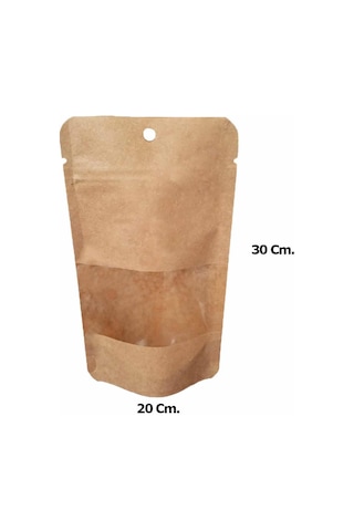 Doypack Pencereli Kraft Delikli Kilitli Kese Kağıdı Orta Boy 1 KG 60'lı 20 x 30 CM