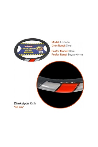 Carub Direksiyon Kılıfı Fosforlu 38 Cm Siyah Sedef-kırmızı Br1841945