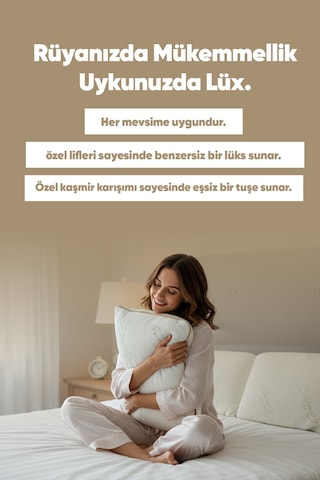 Özel Visko Kaşmir Uyku Yastığı - Ortopedik Visco Tombul Yastık - Ultra Lüx Cashmere Kumaş Beyaz