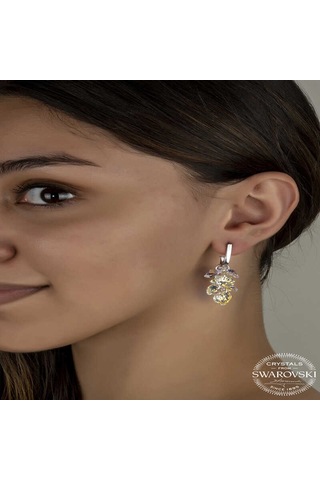 Swarovski Crystal Taşlı Gümüş Kalp Salkım Sallantılı Çivili Kadın Küpe