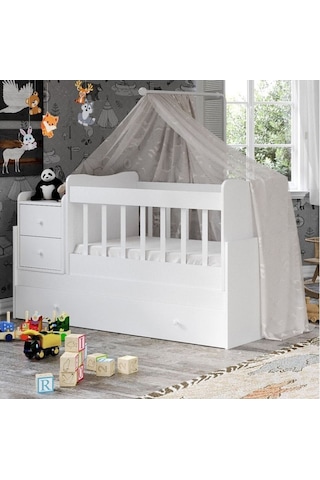 Baby Darling Sansa Büyüyen Beşik Beyaz Mdf Beyaz