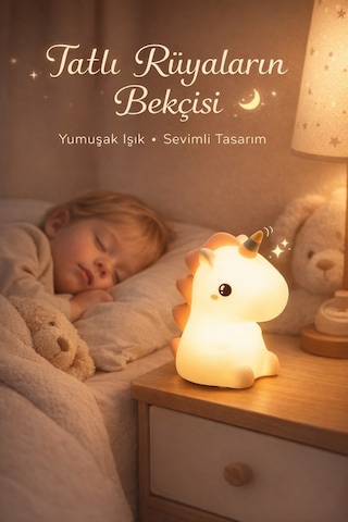 Rgb Led Sevimli Unicorn Çocuk Odası Gece Masa Lambası Renk Değiştiren Yumuşak Silikon Usbli Şarjlı Çok Renkli