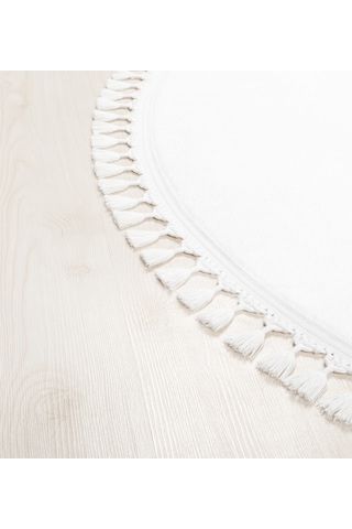 Vl Yuvarlak Comfort Ponpon Saçaklı Peluş Beyaz
