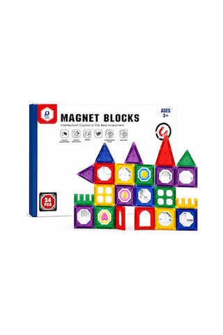 34 Parça Manyetik Yapı Blokları Yaratıcı İnşa Seti Eğitici Stem Oyuncak 3+ Yaş