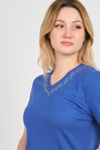Ella Camelia Kadın Yakası Taş Ve Süs İşlemeli Kısa Kollu Pamuklu Bluz 24e002 Gece Mavisi Gece Mavisi