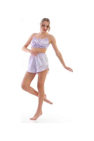 Laperissa Lila Saten Omuz Bağlamalı Kadın Askılı Pijama Takımı Mor