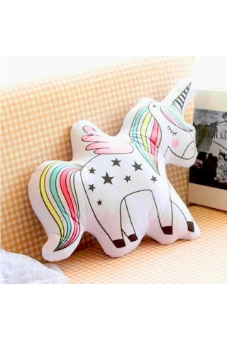 Unicorn Boynuzlu At 3D Özel Kesim Yastık 53Cm