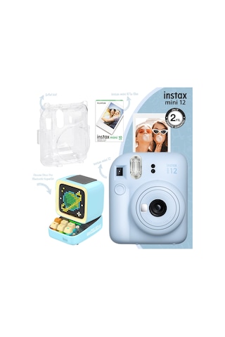 Instax Mini 12 Fotoğraf Makinesi + 10'lu Film + Şeffaf Kılıf + Divoom Ditoo Pro Bluetooth Hoparlör