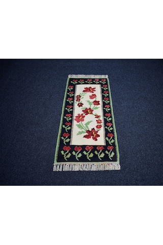 Zehra Abla Halı Yeni El Dokuma Otantik Güllü Çiçekli Karabağ Yolluk Yün Kilim 7183 Çok Renkli
