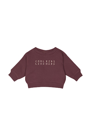 Antebies %100 Pamuk Kumaştan Üretilmiş, Cool Kids Nakışlı, Omuzdan Çıtçıtlı, Raglan Kollu, Uzun Kollu Bebek Sweatshirtü, Bel Lastikli Bağcıklı Pantolon Takımı Bordo