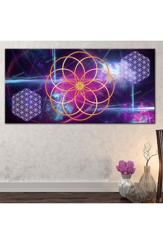 Yaşam Çiçeği Kutsal Geometri Sri Yantra Kanvas Tablo 100 x 50