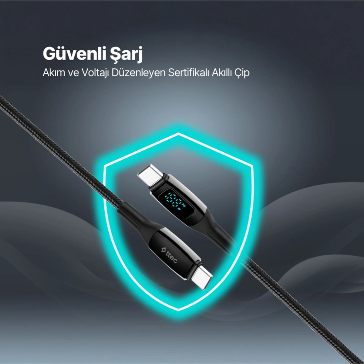 Alumicable Lcd Usb-c Usb-c 100w Pd/qc 150cm Hızlı Şarj/data Kablosu ,siyah