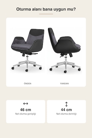 Upstyle Lodos Kumaş Ergonomik Çalışma Koltuğu Füme Krom 65 90 65 Cm