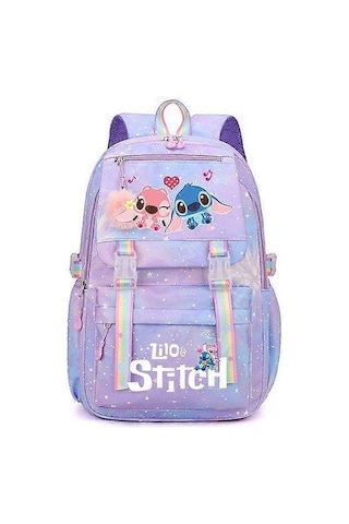 Stitch Kız Çocuk Okul Çantası Büyük Kapasiteli Stitch Sırt Çantası Günlük Pembe, Çok Renkli A Diğer