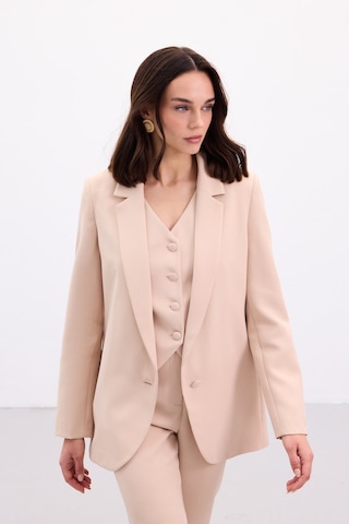 Sateen Düğmeli Klasik Ceket - Bej-136877 Bej