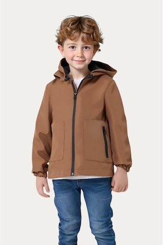 Erkek Çocuk Astarlı Su Ve Rüzgar Geçirmez Kapüşonlu Çift Fermuarlı Cepli Yağmurluk Taş