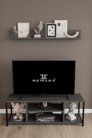 Jolie 120 Cm Metal Tv Sehpası Raflı Tv Ünitesi Televizyon Sehpası Antrasit