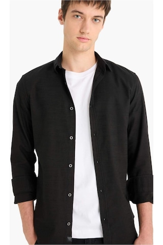 DeFacto Slim Fit Dar Kesim Pamuklu Basic Düz Uzun Kollu Siyah Gömlek A4644AX23AUBK81