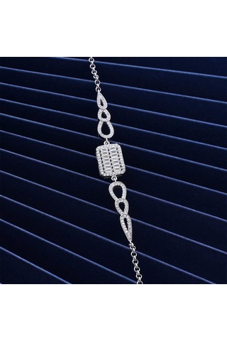 Zirkon Taşlı Damla Motifli Kare Baget Gümüş Bileklik Silver 925 Ayar Gümüş