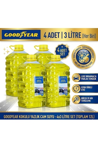 Kokulu Yazlık Cam Suyu 3 Lt X 4 Adet - Toplam 12 Litre Paketi - Leke Bırakmaz Parlak Temizlik