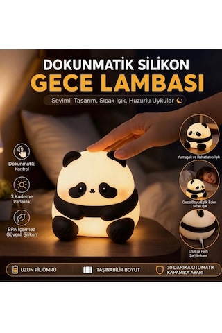 Rose Teknoloji Dokunmatik Panda Tasarımlı Silikon Gece Lambası 3 Kademeli Ayarlanabilir Yumuşak Işık Lamba Beyaz - Siyah