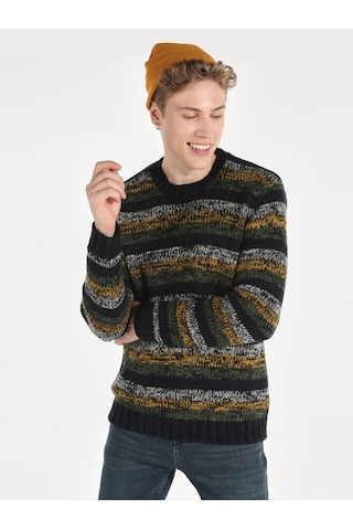 Colins Bisiklet Yaka Çizgili Triko Çok Renkli Erkek Kazak Cl1066280 Çok Renkli