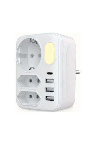 Xuweiwei Beyaz 2 Usb Portlu Guc Adaptorlu Cift Priz Anahtarlı Gece Lambalı 3 Usb A 1 Usb C Cok Prizli Cıkıs Ev Ofis