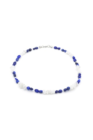 Gümüş Renk Tasarim Doğal Lapis Lazuli Ve Ay Taşi Kolye Gri