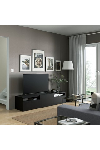 Tv Sehpası, Venge, 180x42x39 Cm, Lappvıken, Fren Raylı Meşe