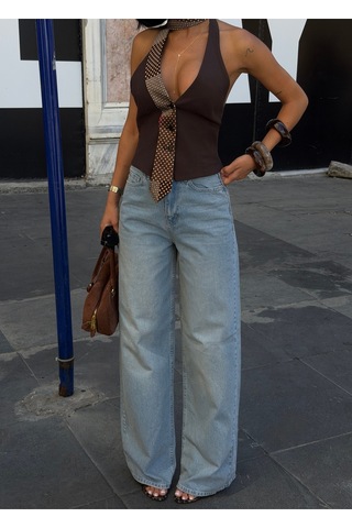Meecy Kadın Mavi Yüksek Bel Wide Leg Düz Kesim Jean Pantolon Mavi&tint Mavi&Tint