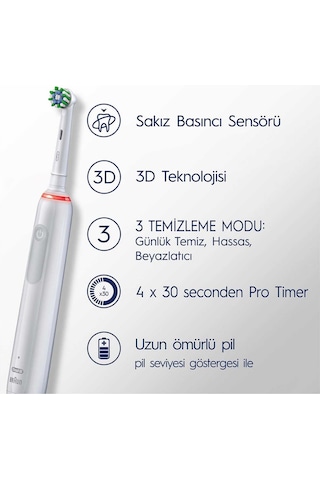 Oral-B Pro 3500 Elektrikli Beyaz Diş Fırçası + Seyahat Kabı